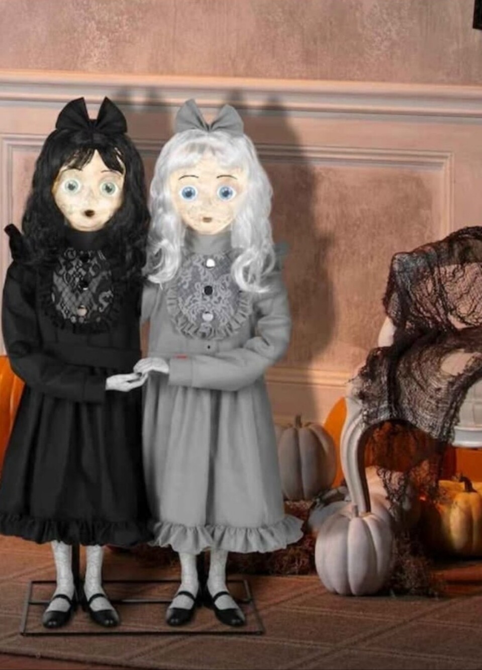 3ft Creepy Twins Motion Activated Animatronic Halloween Decor